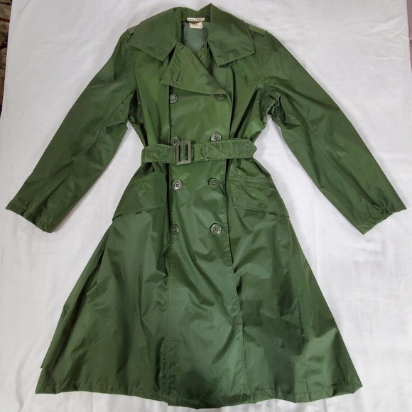 Bruce Products Jackets & Blazers - Vintage Bruce Products Womens Army Green Rain Coat Trench Coat Size Regular 8